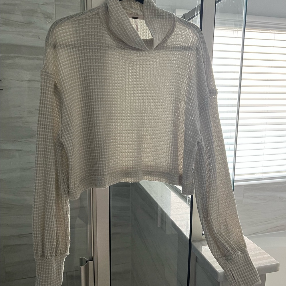 Free People Cream Mock-top Waffle Shirt